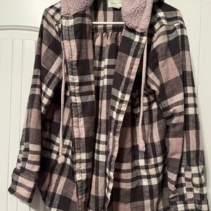 American Eagle Plaid Jacket with Sherpa Collar